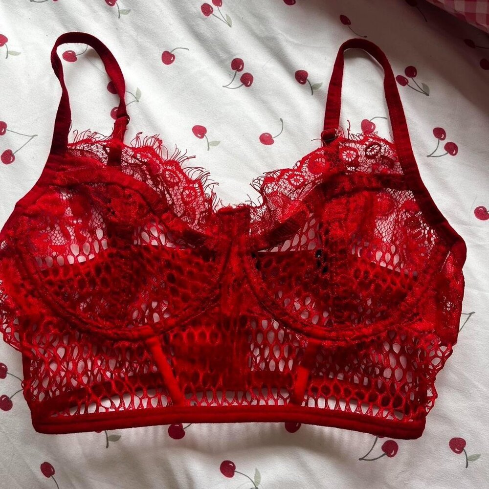 Red Lace Bralette in cherry red